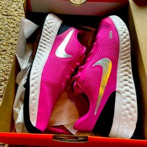 Brand new in box Nike hot pink and silver shoes size 3Y.